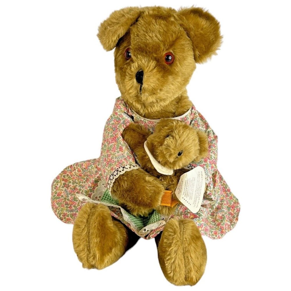 Vintage Alresford Crafts Mama Bear And Baby Plush Made England Stuffed Animal